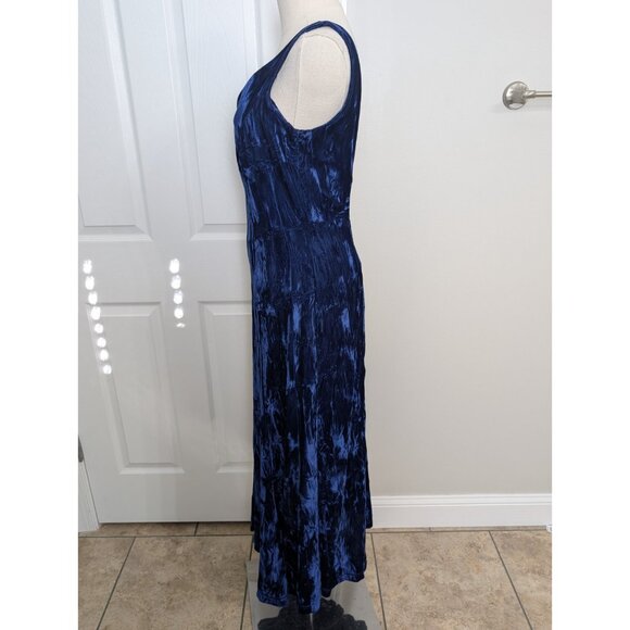 Vtg Betsy Johnson 80s Punk Label Blue Crushed Velvet Backless Midi Dress M Fairy - Picture 5 of 11